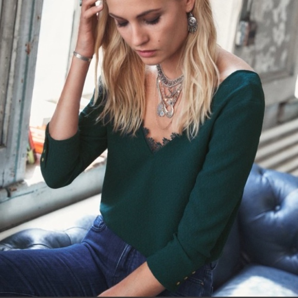 Sezane Adele blouse, forest green, size 38 (small)